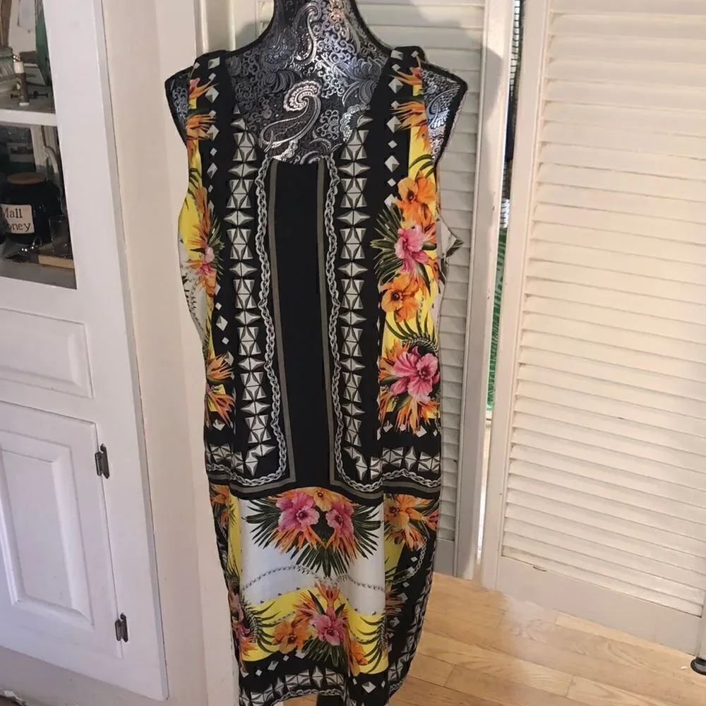 Classic Floral & Chain Shift Dress Cocktails or Vacation. WrinkleFree Poly 14